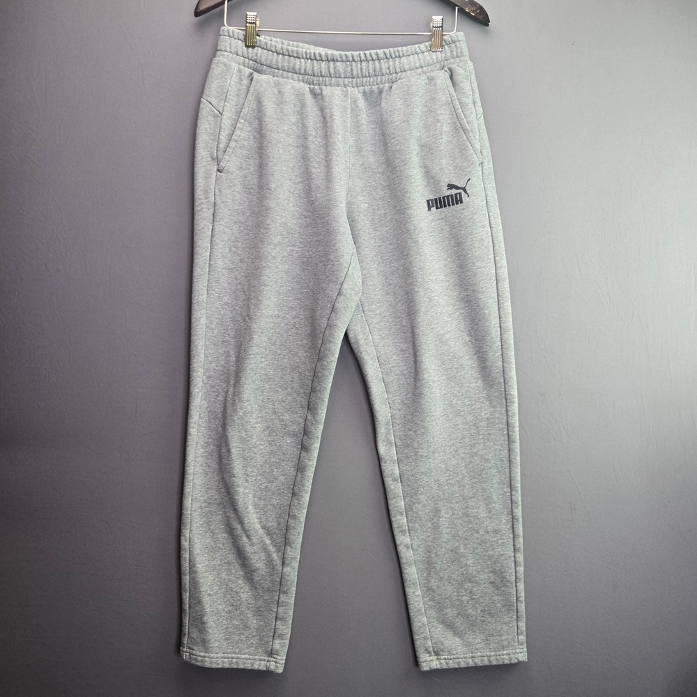 Puma Sweatpants Joggers Size M Gray Fleece Elastic Waist Pockets Athletic Mens